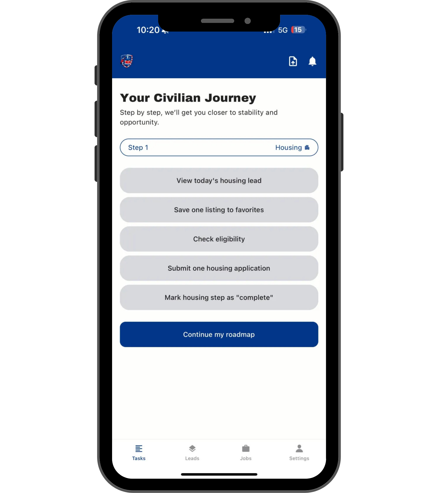 Veteran profile screen